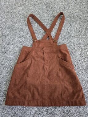 Anthropologie Pilcro Faux Suede Overalls Skirt Brown Size 6